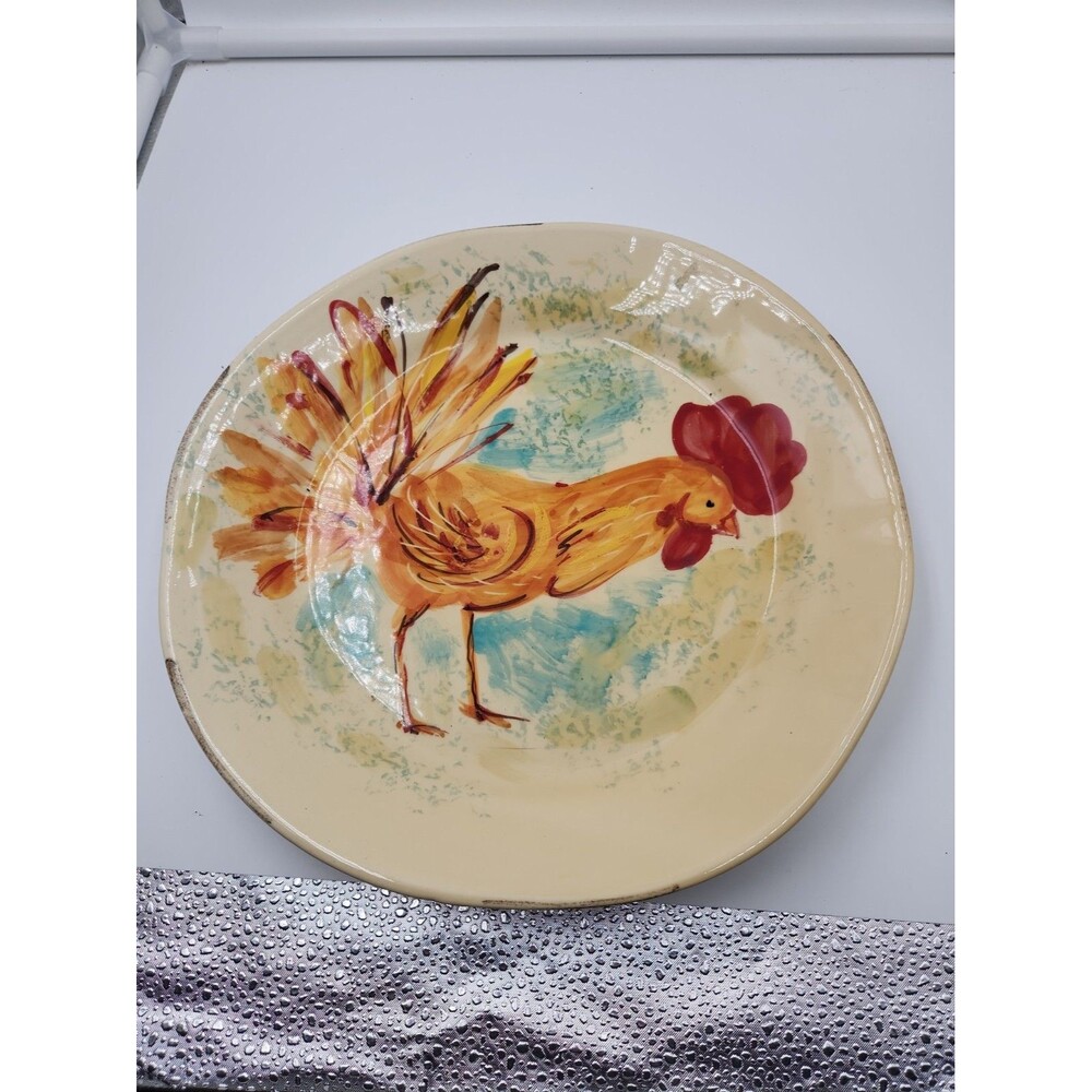 Aurora Vietri Italy Rooster Chicken Made 2004-2005 11” Dinner Plate Excellent